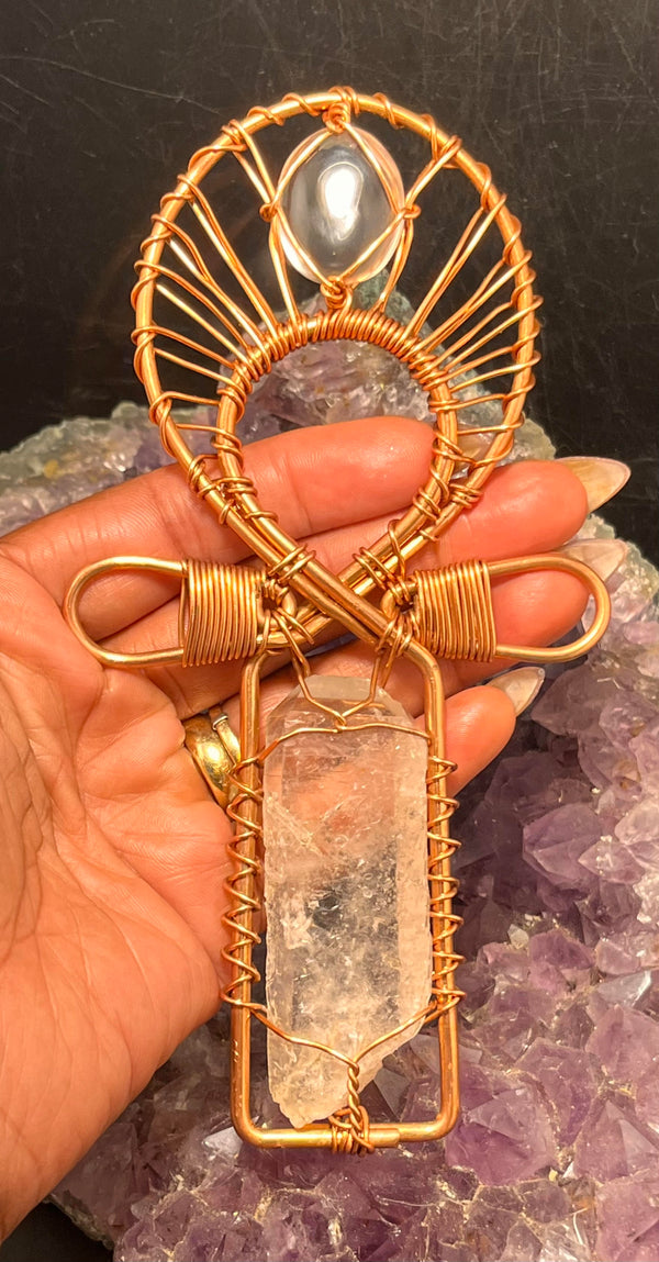 Clear Quartz Tabby Crystal Copper ankh