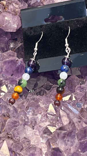 Chakra Gemstone Dangle Drop Sterling Silver Hooks  Earrings - Infinite Treasures, LLC