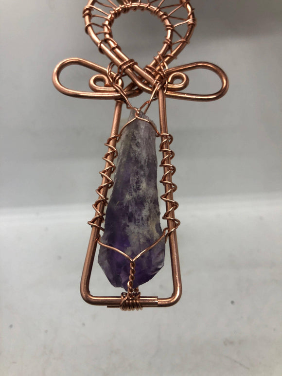 Bahia Dogtooth Amethyst Copper Ankh Pendant Necklace - Infinite Treasures, LLC