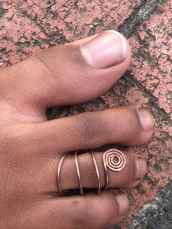 Adjustable Spiral Toe Ring Lock Adornment Copper or Brass Handmade - Infinite Treasures, LLC