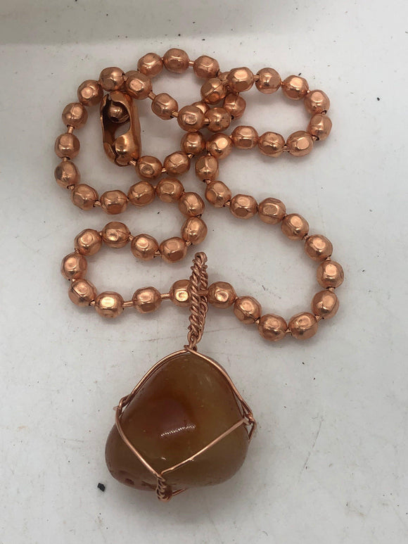 Carnelian Wirewrapped Crystal Copper Pendant with 20 inch Copper Chain - Infinite Treasures, LLC