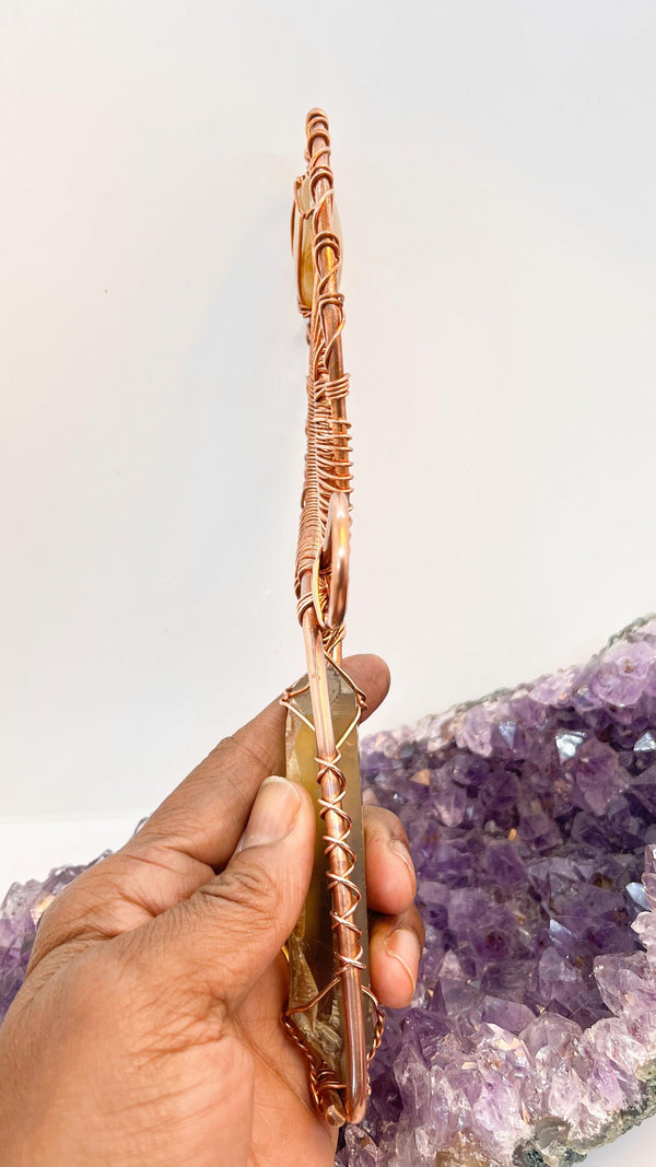 Double Terminated Namibian Smoky Citrine and Golden Healer Handheld Ankh - Infinite Treasures, LLC