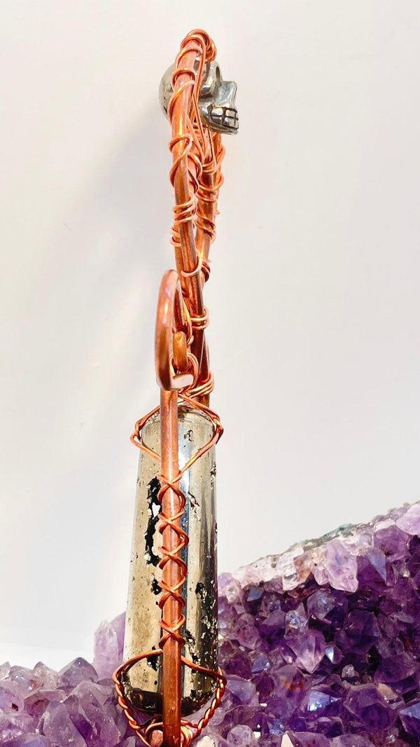 Pyrite Wand and Skull POCKET  Ankh - Infinite Treasures, LLC