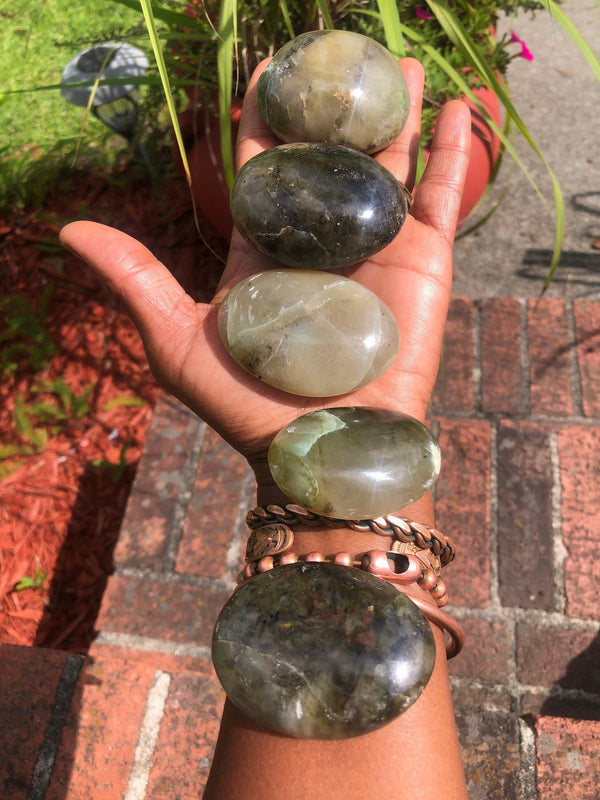 RARE Green Moonstone Palm Stone 2 1/2-3 Inch - Infinite Treasures, LLC