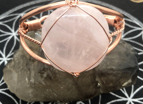 Rose Quartz Copper Bangle Bracelet - Infinite Treasures, LLC