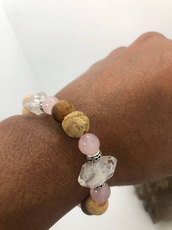 Rose Quartz & Herkimer Diamond Stretchy Bracelet - Infinite Treasures, LLC