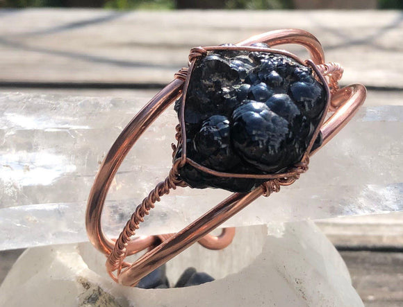 Rough Hematite Botryoidal Crystal Copper Bracelet Wire wrapped Handmade - Infinite Treasures, LLC