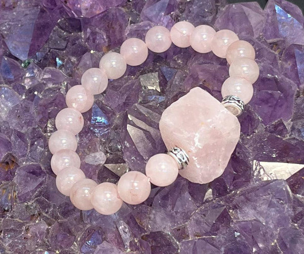 rose, quartz, nugget, stretchy, bracelet, love, stone, healing