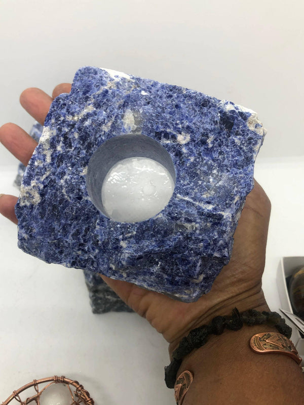 Sodalite Crystal Quartz Candle Holder Geode Rough Crystal Mineral Specimen price per stone - Infinite Treasures, LLC