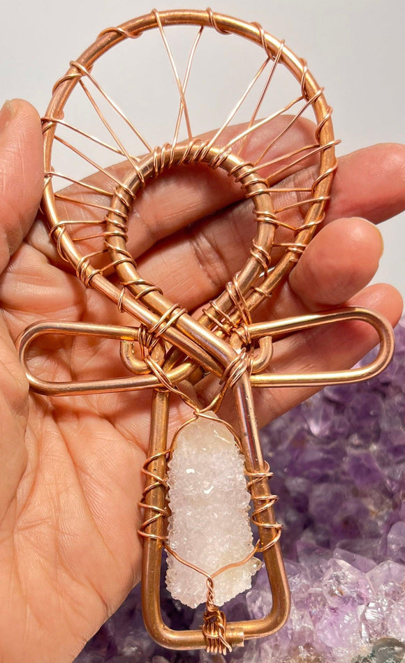 South African Spirit Quartz Amethyst POCKET Ankh - Infinite Treasures, LLC