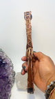 Cherry Wood Double Terminated Vera Cruz Amethyst and Prophecy Stone Handheld Copper Ankh - Infinite Treasures, LLC