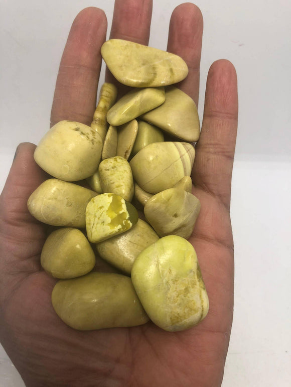 Yellow Jasper 1-1 1/2inch polished Trumble Stone serpentine Crystal - Infinite Treasures, LLC